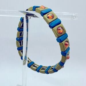 Roxanne Assoulin Bracelet Square Tile Stretch Limited Green Blue Swarovski